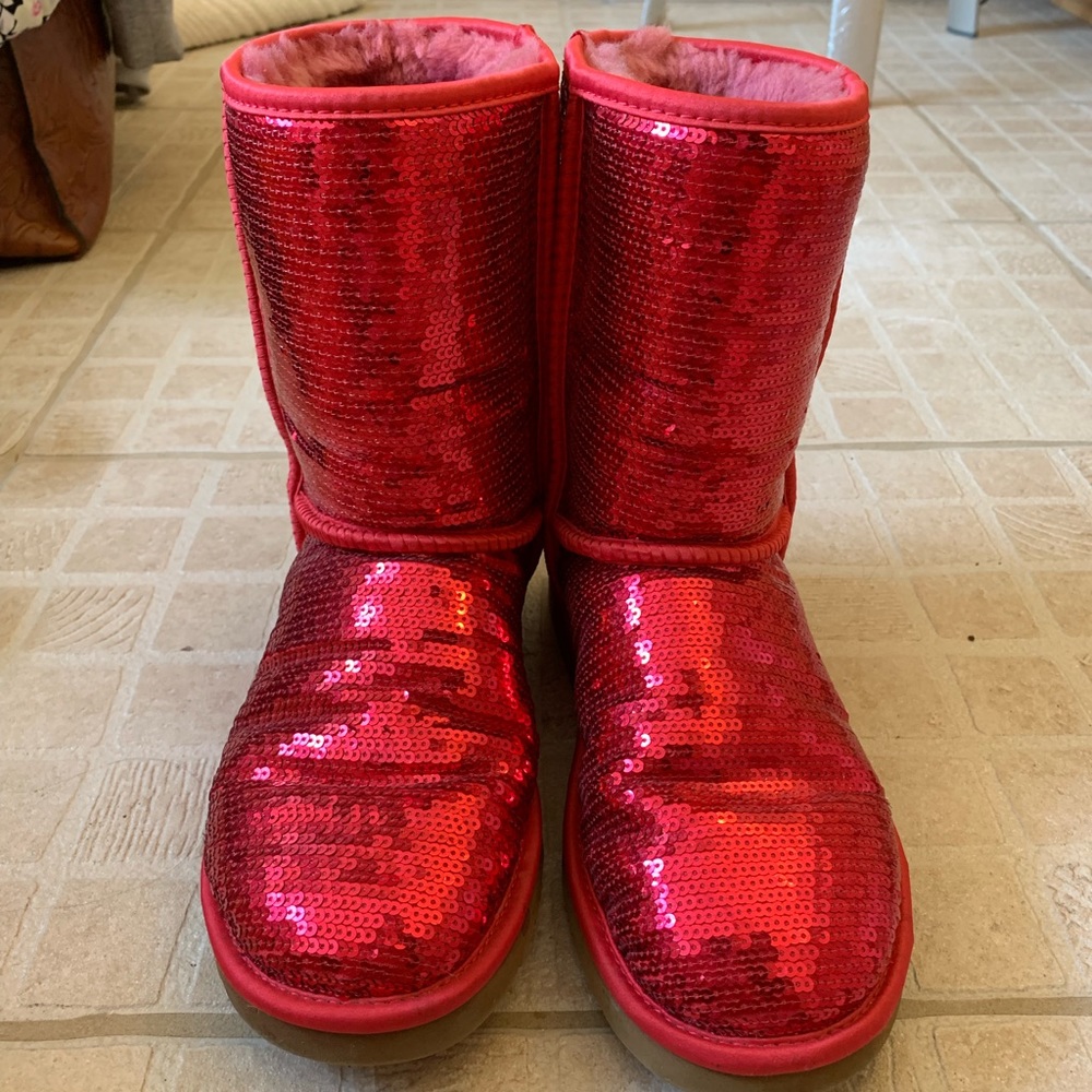 Red Sequins UGG Fur Lined Boots